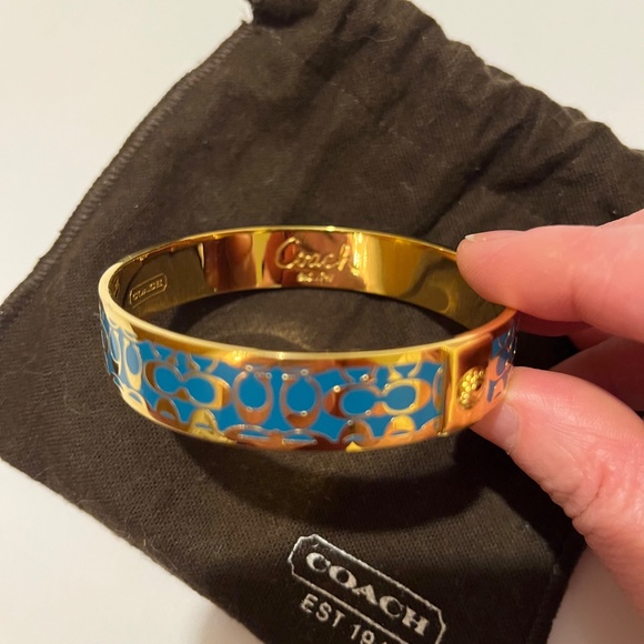 Authentic Coach Gold & Blue Signature Kissing CC’s Bangle Bracelet Small - Picture 4 of 8